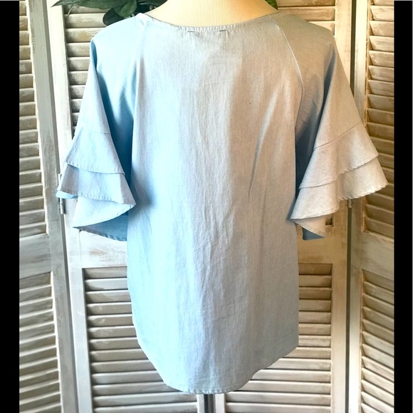 LIGHT BLUE COTTON TOP WITH EMBROIDERY - Picture 3 of 4